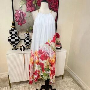 Alex Marie Women's Gold Chain Straps Floral High-Low Halter Dress White Size 6